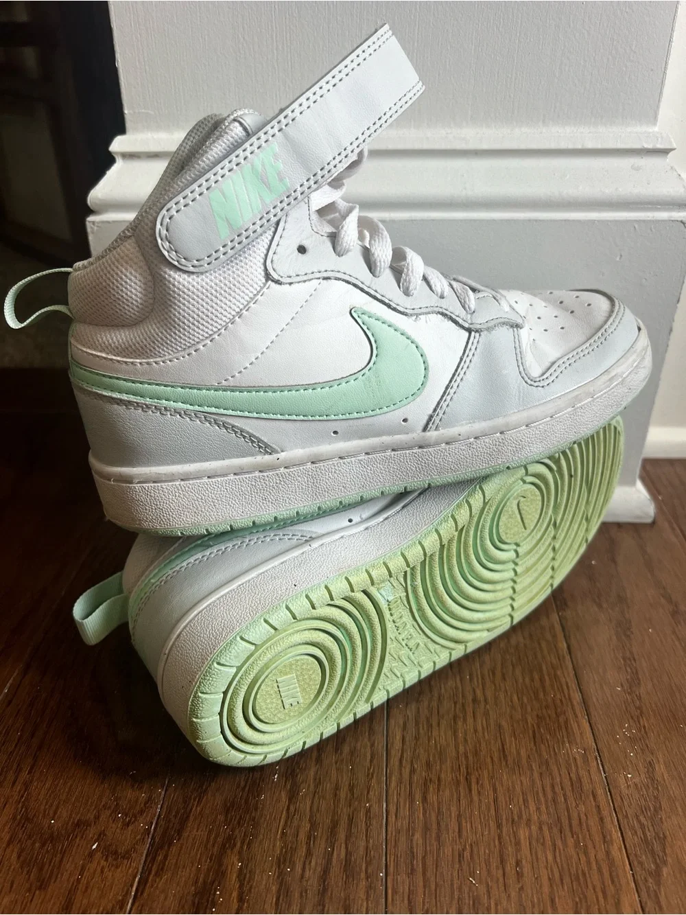 Nike Court Borough Mid 2 White Mint Green Mid Top Sneakers Youth 4Y